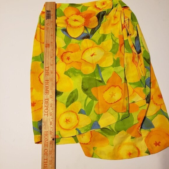Jams World Daffodil Floral Wrap Skirt Vintage Tropical Rayon Yellow Womens Small - Picture 9 of 9